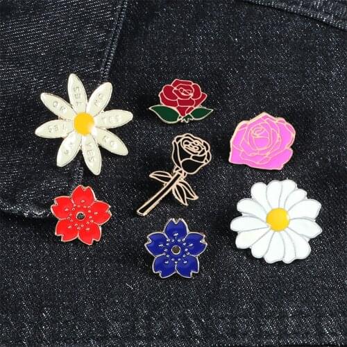 Lots of Flowers Women Brooches Enamel Pin Rainbow Sunflowers Japan Cherry Blossoms Rose Peony Mimosa Badges Metal Backpack Icons