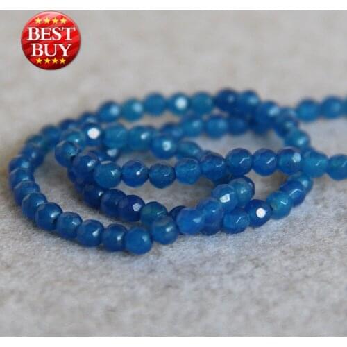 Min Order1) 4mm Fashion Sky Blue Chalcedony Beads Round Stone Hand Made Faceted Beads 15inch Jewelry Making Design Wholesale