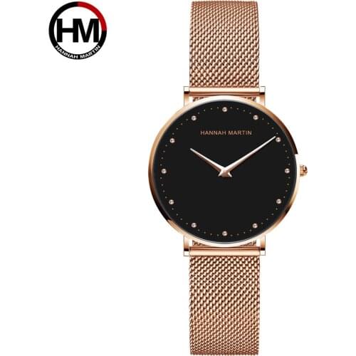 Hannah Martin Simple Original Women Watch Japanese Quartz Waterproof Ladies Watch Fashion Creative Metal Mesh Band Wristwatches