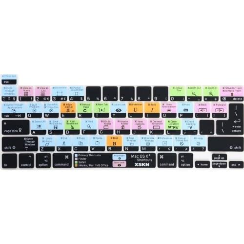 XSKN Mac OS X Shortcuts Keyboard Cover Skin for 2019 New MacBook Pro 16 inch Touch Bar A2141 US and EU Version