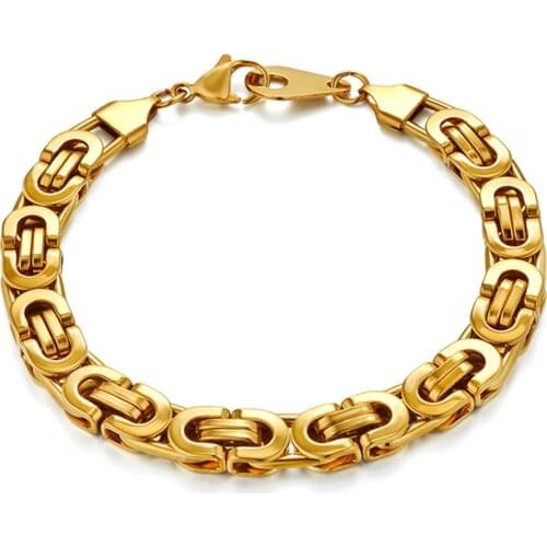 Hip Hop Byzantine Chain Bracelet for Men Gold Silver Color Stainless Steel Mens Bracelets Wholesale Jewelry 6/8mm
