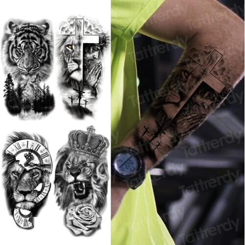 Fake tattoos armband sleeve tiger lion king animal temporary art tattoo sexy for men boy women tatoo sticker black 3D body art