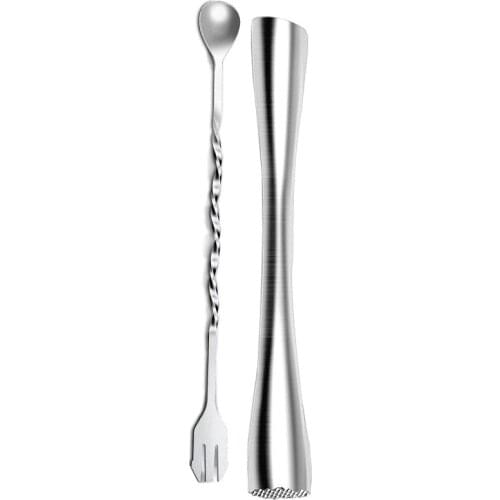 Muddler for Cocktails, 10 Inch Stainless Steel Cocktail Muddler and Mixing Spoon Drink Muddler with Case, Bar Tools