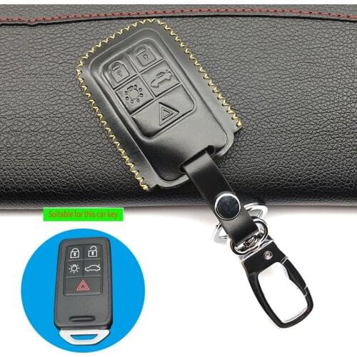 Key fob leather case cover skin shell For Volvo V40 V60 S40 S60 S80 V50 V70 XC60 XC70 XC90 S90 5 buttons keyless protecte