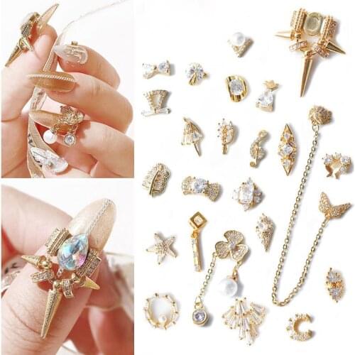 MEET ACROSS 24 Style DIY Alloy Zircon Pearl Nail Art Decoration Rhinestone Nails Jewelry Charms Nails Accessories