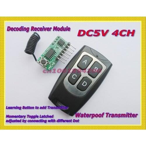 DC 5V Receiver module Transmitter wireless remote control system Toggle/Momentary/Latched Adjusted Learning code 315/433MHZ