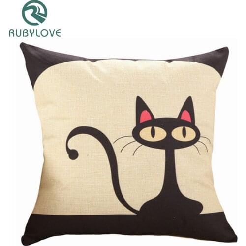 Cartoon Animal Sky Cat Pattern Square Cushion Cover Cotton Linen Pillow Case Home Decor 45x45cm Throw Pillow Cover
