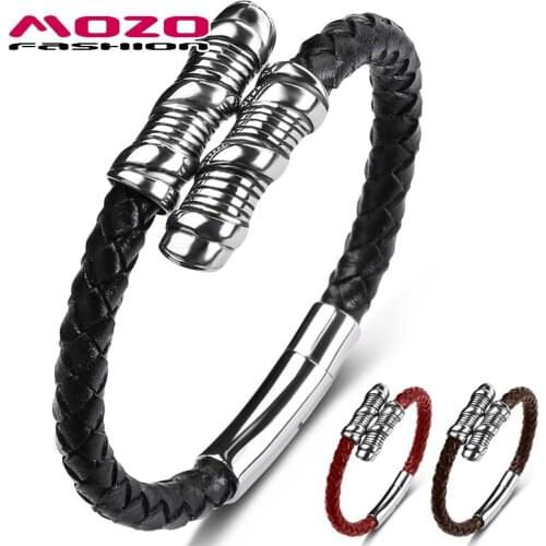 MOZO FASHION 2021 Hot Sale Charm Bracelets Genuine Leather Rope Men Bangles High Quality Jewelry Wholesale 630