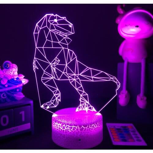 3D Geometric Dinosaur Night Light for Kids Bedroom Decor Tyrannosaurus Figure Child Birthday Gifts Bedside Lamp