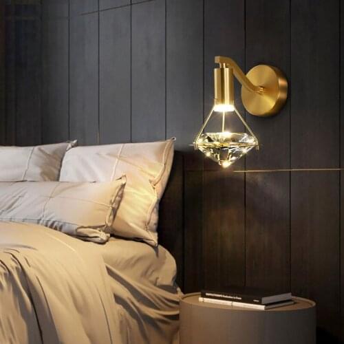 New Copper Crystal Wall Lamp Bedroom Bedside Diamond Wall Lamp Room Decoration Nordic Modern light