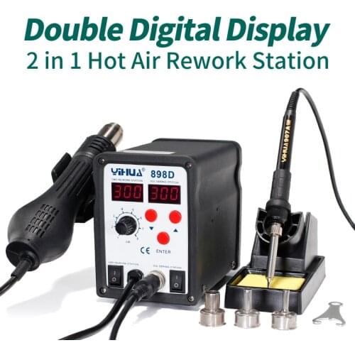 Double LED Digital Display Soldering Iron Rework Station YIHUA 898D SMD Hot Air Soldering Station 2 In 1 Free shippinG