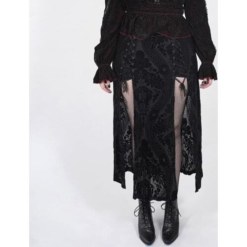 PUNKRAVE Womens Gothic Swallow Tail Velvet Slit Skirto Sexy Iris Pattern Burnt Flocking Stage Performance Cosplay Costume