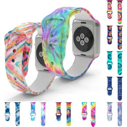 New Color Pattern Watchband for Apple Watch 38mm 42mm 44mm 40mm Silicone Rainbow Strap for Apple Watch Series 6 5 4 3 2 1 SE