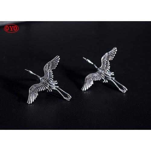 S925 silver sky flying crane earrings women
