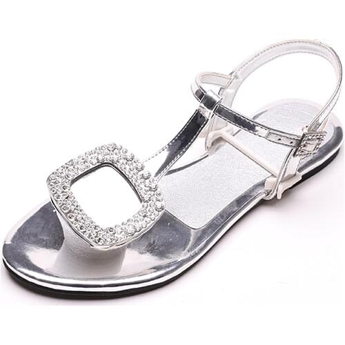 Slingback satin crystal green rhinestone thong silver shoes open toe designer female women sandals flat casual black diamond
