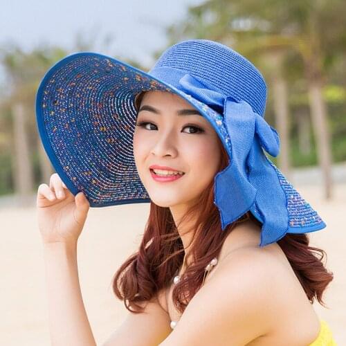 AECU Fashion Lady Straw Hat Women Summer Sun Visor Sunhat Floppy Bucket Cap Female Woman Summer Hat Straw Beach Hat