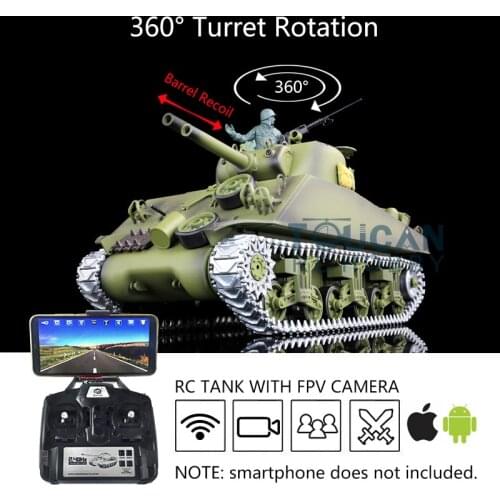 Heng Long 1/16 FPV TK7.0 M4A3 Sherman RTR RC Tank 3898 360° Turret Barrel Recoil TH17679