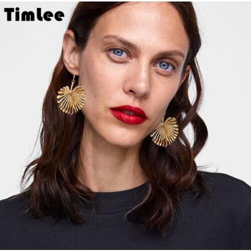 Timlee E260 New Originality Temperamental Retro Fan-shaped Leaf Alloy Drop Earring Popular Jewelry Wholesale