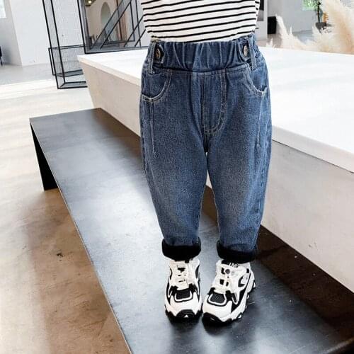 Vintage Cowboy Boys Girls Pants Kids Cotton Trousers Thicken Children Winter Autumn Spring 2021 Plus Velvet Pocket High Quality