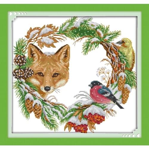 The fox and the garland Patterns Counted Cross-Stitching Needlework DIY DMC Cross stitch Sets For Embroidery Home Decoration