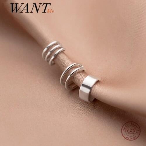 WANTME 925 Sterling Silver Simple Geometry Ear Cuff Fashion Bohemian Non Pierced Girl Clip Earring Cuff Korean Earcuff Jewelry