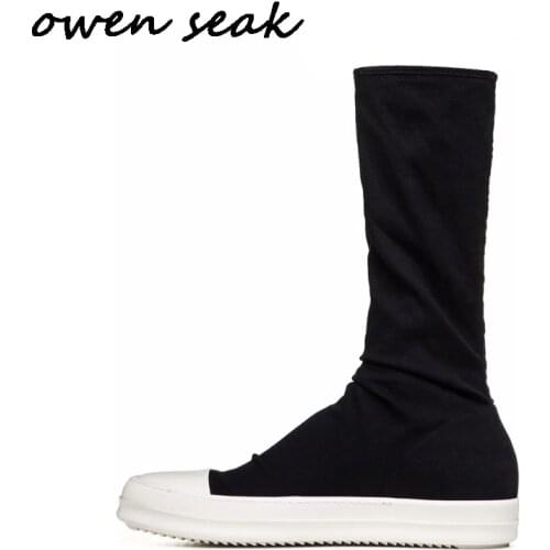 Owen Seak Women Over Knee High Boots Luxury Trainers Winter Snow Canvas Boots Casual Snow Flats Black Big Size Shoes