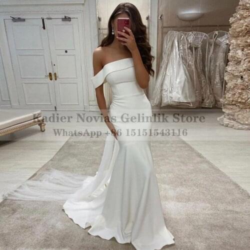 Kadier Novias Long Simple Satin White Mermaid Wedding Dresses 2021 Bridal Gown Sweep Train Vestido de Noiva