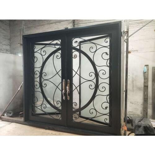 Residential Front Double Wrought Iron Entry Doors with Glass