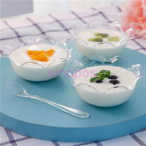 10pcs Transparent plastic flower shape small Salad bowl, ice cream cup, cake/pudding holder, clear mousse cups, SP01