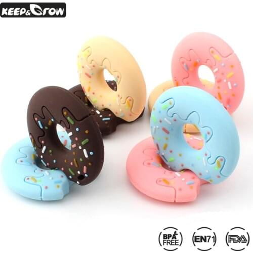 10pcs 54mm Donuts Silicone Teether Cute Food Grade Silicone Teether Pacifier Bracelet Teething Bijtring Baby Tooth Care Toys