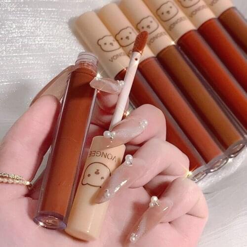 4 Sticks Strawberry Bear Lip Glaze Set Matte Velvet Lipstick Velvet Matte Lasting Waterproof Lipstick Sweet Gift 2021 NEW TSLM1