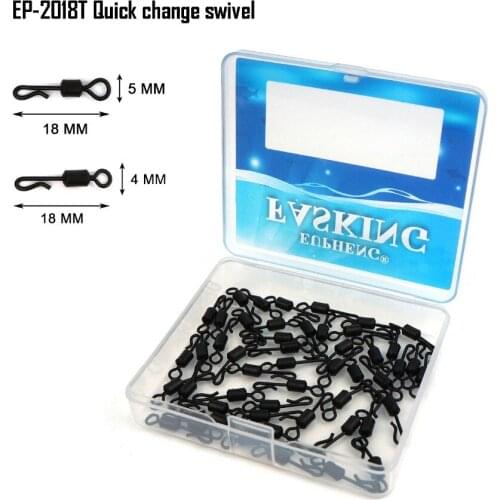 Eupheng 50pcs Matt Black Carp Fishing Long Body Quick Change Swivel Snap Leader Line Swivel #4 18MM New