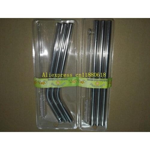 500sets/lot Newest 3pcs 8mm x215mm Straight & Bend stainless steel drinking straw +1pcs straw brush With retail package