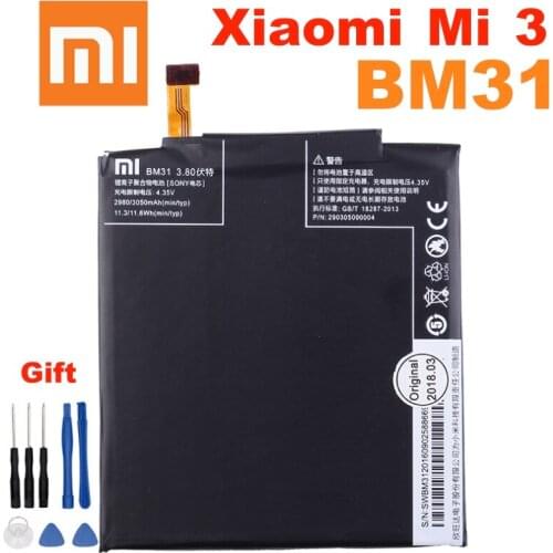 BM31 3050mAh Xiao mi 100% Orginal Battery For Xiaomi Mi 3 Mi3 M3 BM31 High Quality Phone Replacement Batteries +Tools