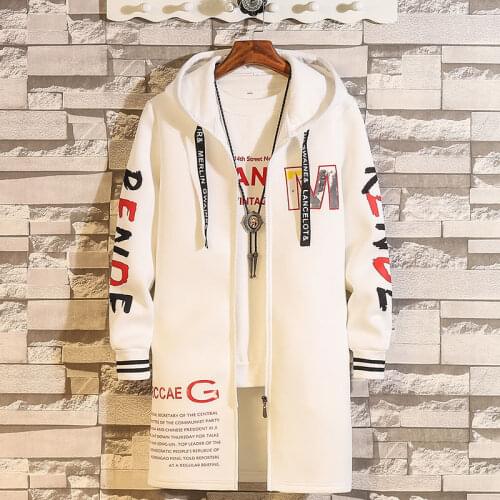 British Windbreaker Mens Mid-Length Trendy Coat Korean Mens Thick Casual Loose Handsome Coat Windbreaker Men