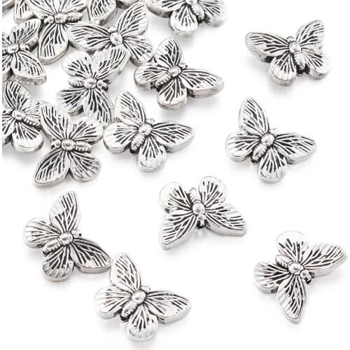 20pcs Alloy Butterfly Beads Spacer Charms Beads for DIY Jewelry Making Necklaces Bracelets Tibetan Style 14x18x5mm
