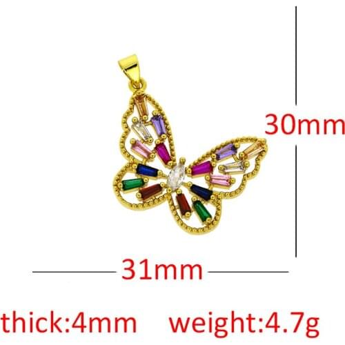 2021 Hot Sale Simple Stylish Rainbow CZ Insect Butterfly 4k Gold Plating Charms Chain Necklace For Women Men Wedding Gift