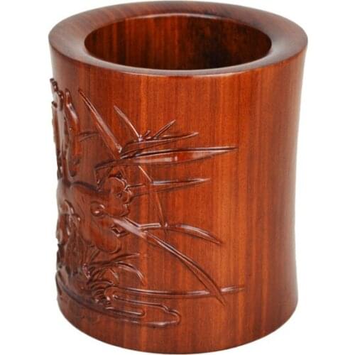 Pluma de tallado en madera roja adornos de artesanías palisandro Yuanyangxi pluma de madera de agua cuatro tesoro