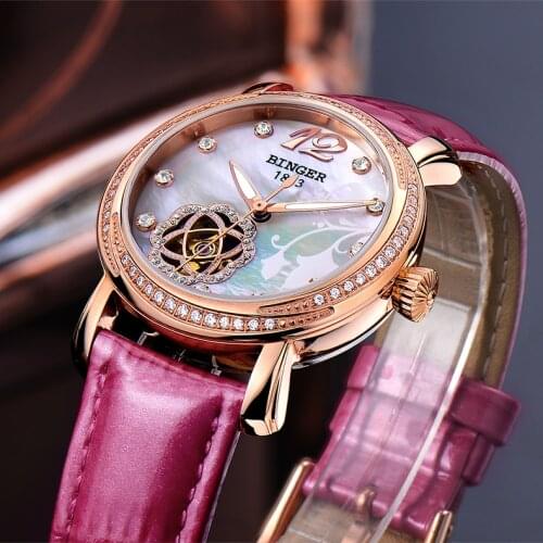 Womens watches fashion luxury clock leather strap Japan automatic winding mechanical Wristwatches Female relogio feminino 2017