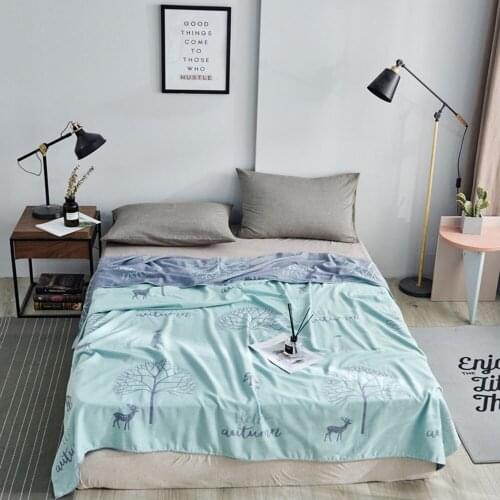 Papa&Mima Nordic Grey Reindeer Green Trees Knitted Summer Quilted Thread Blanket Throws Cotton Full Queen Sheets Bedspread