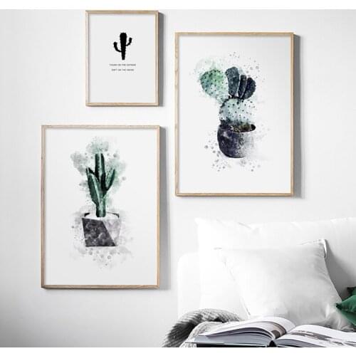 Canvas Printed Poster Home Decor Nordic Watercolor Abstract Plant Cactus Potted Painting Wall Art Pictures Living Room Modular