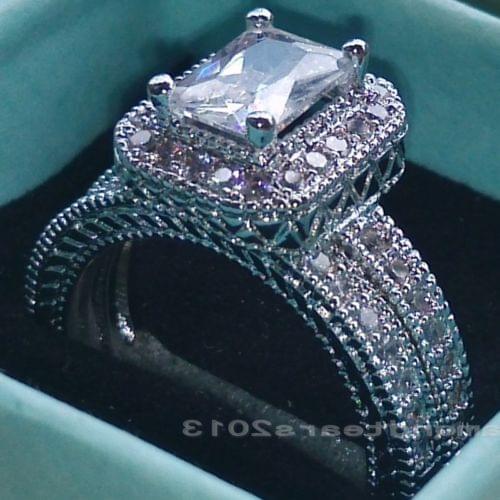Size 5-11 Free shipping Retro Princess 10kt white gold filled GF AAA CZ Engagement Wedding Ring set for love gift R-11