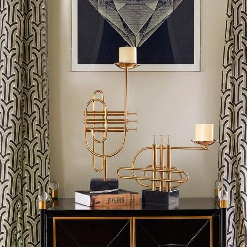 Continental retro music candle ornaments Villa Club bar model house luxury alloy electroplated Candlestick soft decoration craft