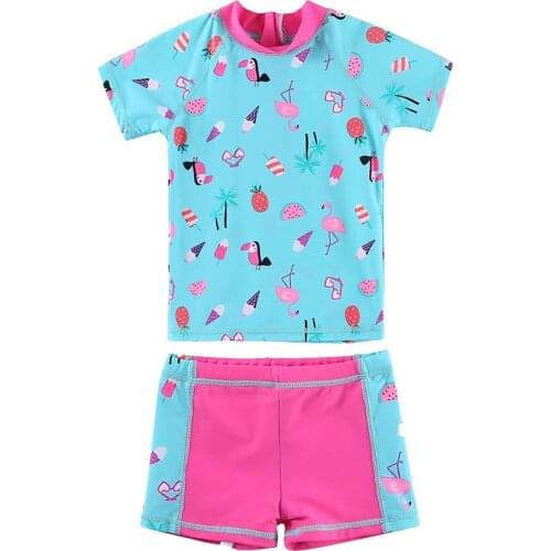 Wishere Two Pieces Bathers Swimwear Kids Swimsuit for Girls Short Sleeve Swimming Clothes Printed Beachwear