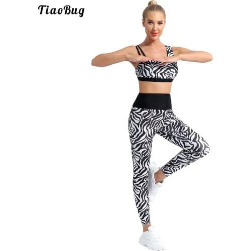 Summer Women 2Pcs Workout Yoga Outfits Sets Sleeveless Asymmetric Strap Backless Top High Waist Leggings Tummy Control Suit