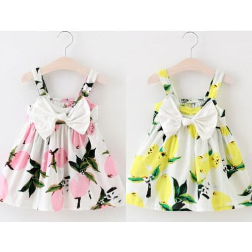 Summer Baby Girls Lemon Floral Bow Casual Clothing For Girl Party Dresses Girls Sundress For Newborn