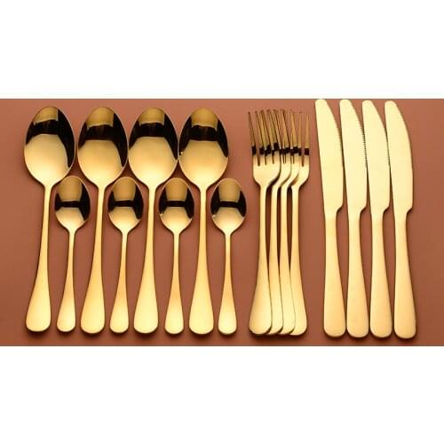 Gold Cutlery Set Forks Knives Spoons Stainless Steel Cutlery Tableware Set Golden Dinner Set Complete Dinnerware Gold Spoon New