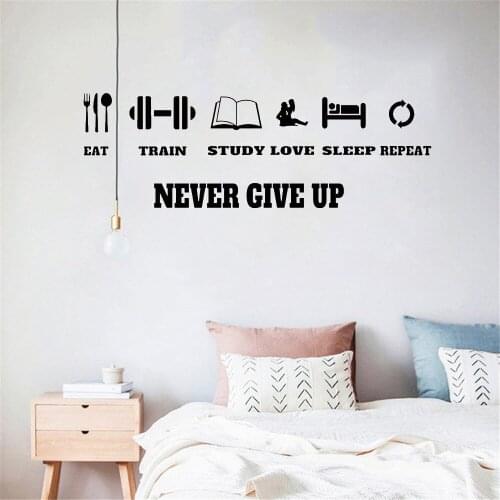 Never Give Up Wall Sticker Sports Wall Decal For Gym Childrens Bedroom Phrases Decals Vinyl Recovable Mural dw11326