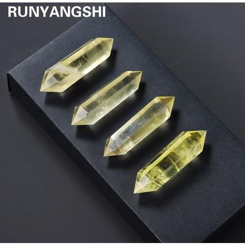 Natural Crystal Double Point Citrine Healing belisk Crystal Wand Yellow Quartz Ornament for Home Decor Energy Pyramid