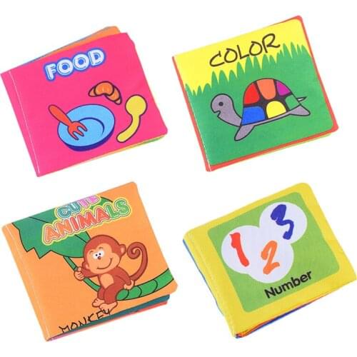 0-3Y 4 Colors Baby Soft Cartoon Cloth Book Infant Early Learning Educational Stroller Rattle Toy Newborn Crib For Baby Fun Gift